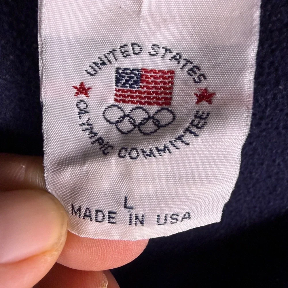 Olympic Mens L Made In USA Mock Neck Navy‎ Full Zip Long Sleeve Fleece Vintage